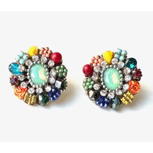 A pair of colorful E2111 earrings shaped like flowers.