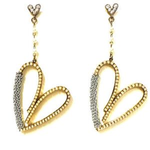 A pair of E2106 heart shaped earrings with diamonds.