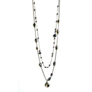 A long NK8901 necklace with black and silver beads.