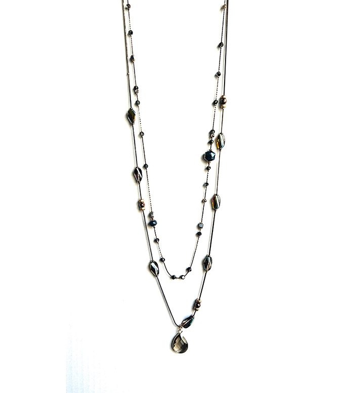 A long NK8901 necklace with black and silver beads.