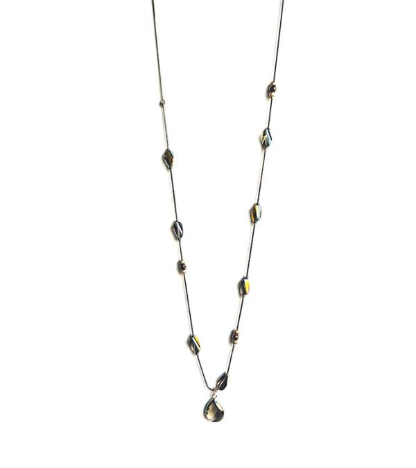 A long NK8901 (Smokey / Dark) necklace with black and gold beads.