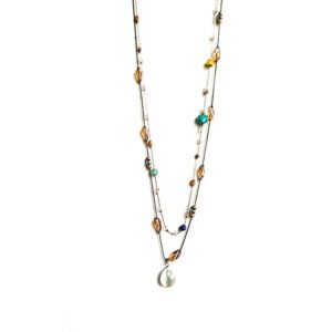 A NK8901 (Multi/ Light) necklace with multi colored beads and a charm.