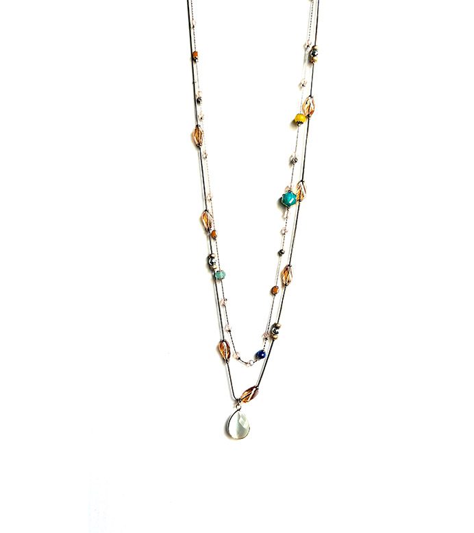 A NK8901 (Multi/ Light) necklace with multi colored beads and a charm.