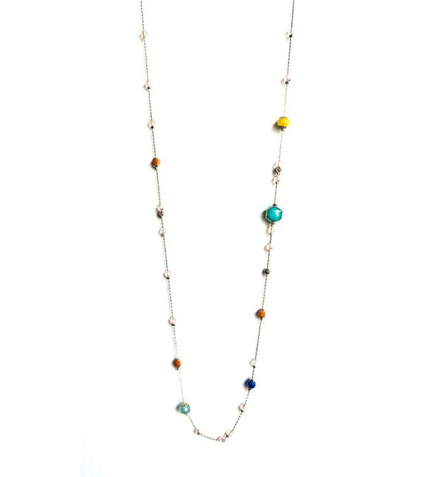 A long necklace with colorful stones and beads (NK8901 Multi/ Light).