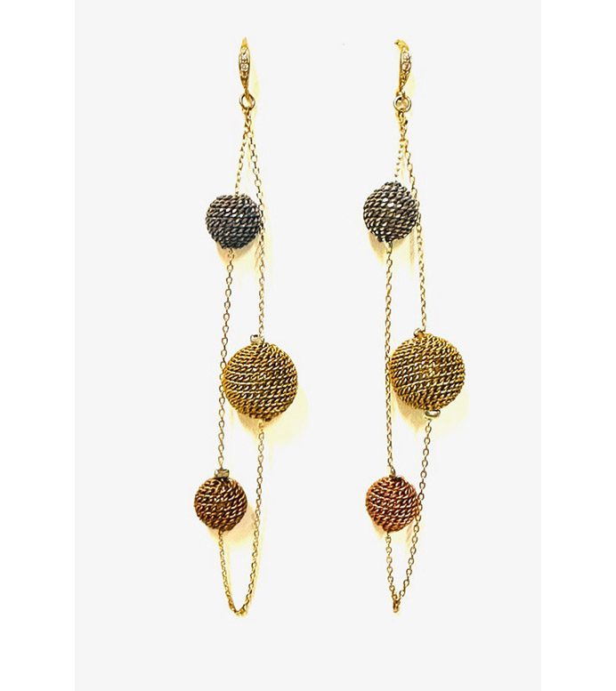 A pair of E2068 (Gold) -plated earrings with multi - colored beads.