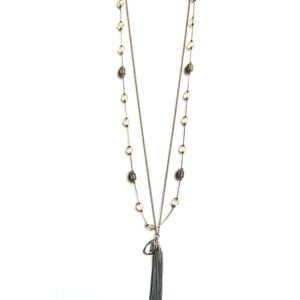 A long necklace with NK8895 and beads.