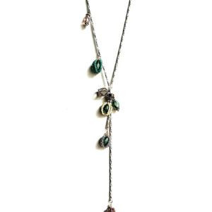 A long NK8894 necklace with green and black beads.