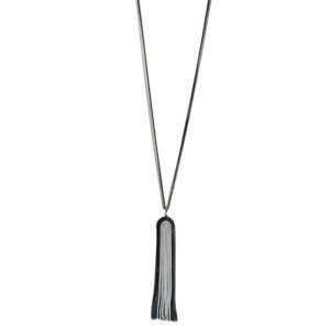 A NK8636(Black & White) tassel necklace on a white background.