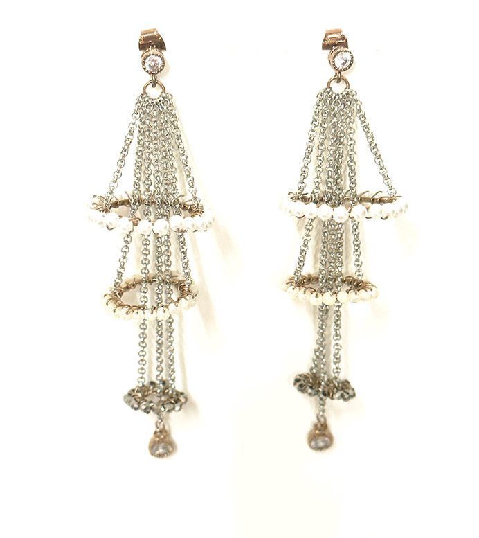 A pair of E2050 with white beads and rhinestones.