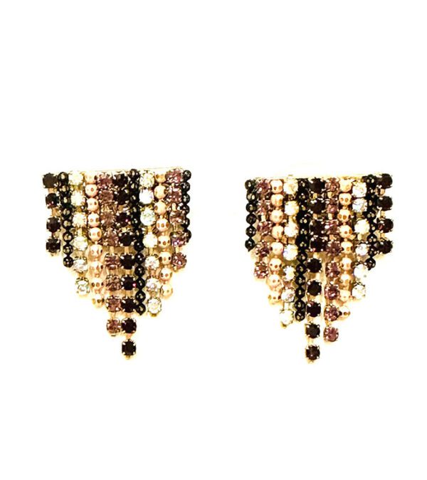 A pair of E2029 earrings with black, brown and gold beads.