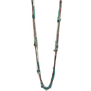 A long necklace with NK5961 (Multi / Dark) beads and a silver charm.