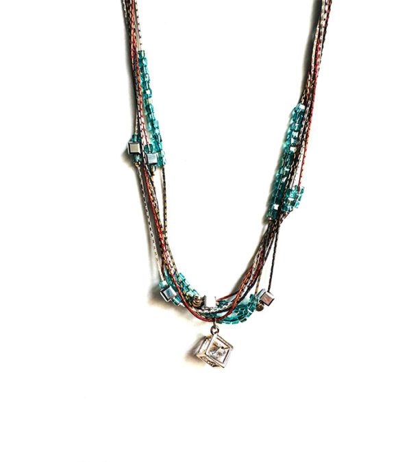 A necklace with NK5961 (Multi /Dark) beads and a silver charm.