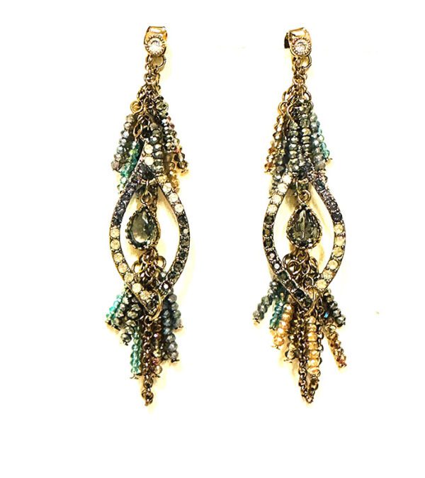 A pair of E2021 with green and gold beads.