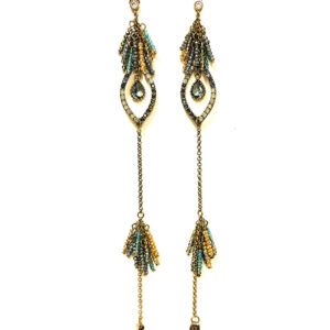 A pair of E2021 earrings with turquoise beads.