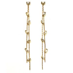 A pair of E2019 (Clear) dangling earrings with white stones.