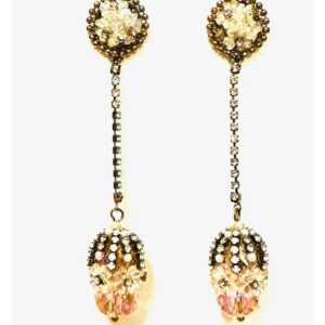 A pair of E2018 earrings with pink crystals.