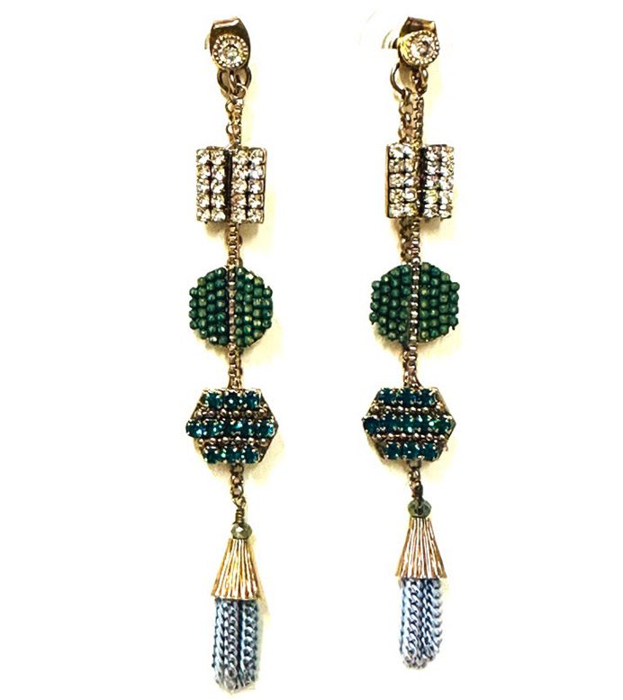 A pair of E1916 with green beads and tassels.