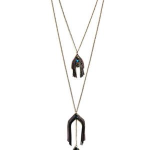 Two long NK4581 (Dark Berries) necklaces with a blue stone on them.