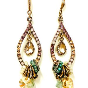 A pair of E926 earrings with green and yellow beads.