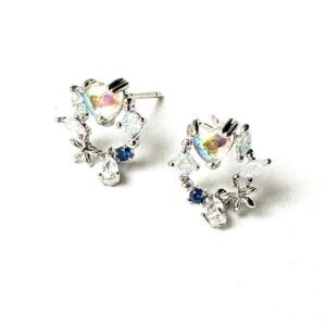 A pair of earrings with blue crystals and E0742 crystals.