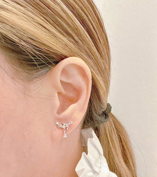 A woman's ear with a E0738 earring.