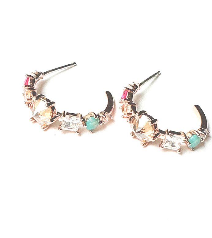 A pair of E0736 earrings with colorful stones.