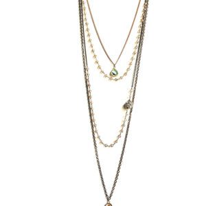 NK0774 layered necklaces with pearls and emeralds.