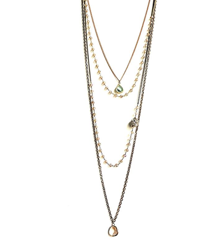 NK0774 layered necklaces with pearls and emeralds.