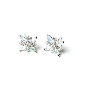 A pair of E0727 stud earrings with white crystals.