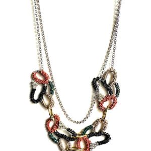 A multi - colored chain necklace NK090 on a white background.