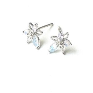 A pair of E0725 sterling silver stud earrings with blue and white stones.