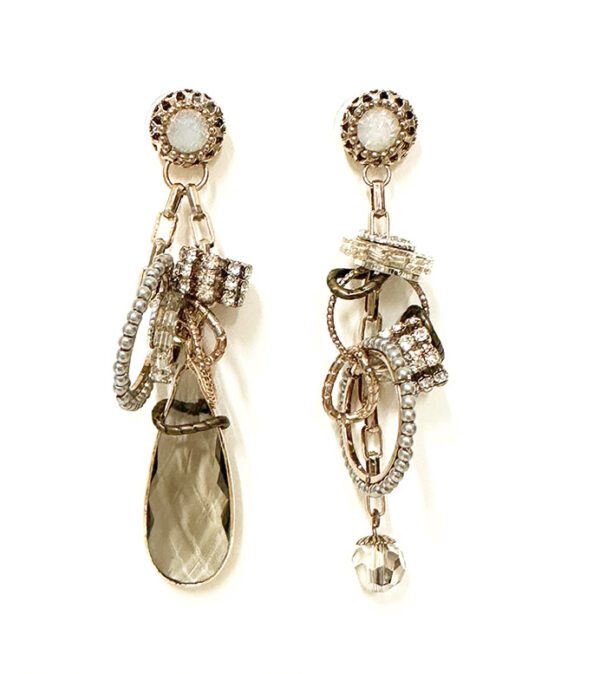 A pair of E205 earrings with crystals and pearls.