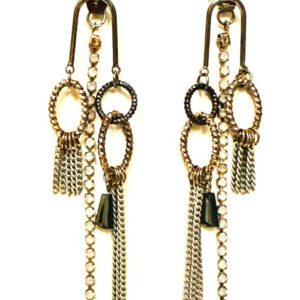 A pair of E198 earrings with chains and tassels.