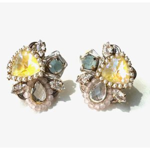 A pair of E24817 (Light) earrings with yellow and blue crystals.