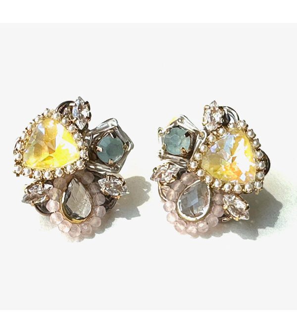 A pair of E24817 (Light) earrings with yellow and blue crystals.