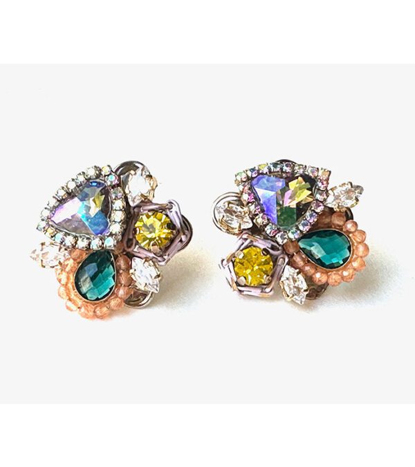 A pair of E24817 (Multi) earrings with multi colored stones and crystals.