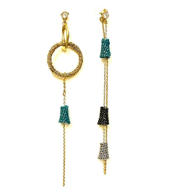 A pair of E195 earrings with tassels and tassels.