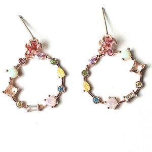 A pair of colorful hoop earrings with multi colored stones, the E24813.