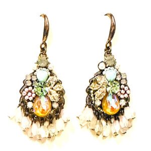 A pair of E24813 (Pastel) earrings with colorful crystals and rhinestones.