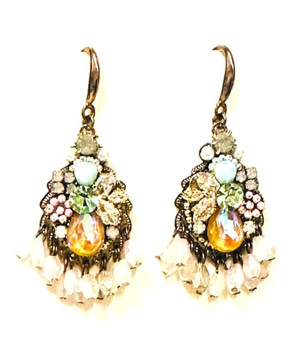 A pair of E24813 (Pastel) earrings with colorful crystals and rhinestones.