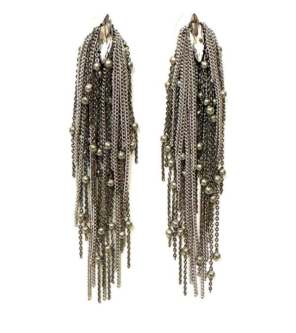 A pair of E191 tassel earrings on a white background.