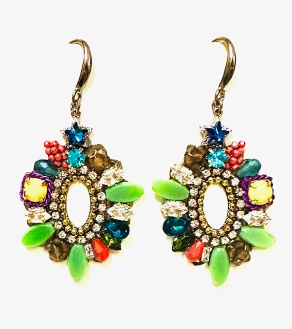 A pair of earrings with E24811 (Multi) colored stones and crystals.