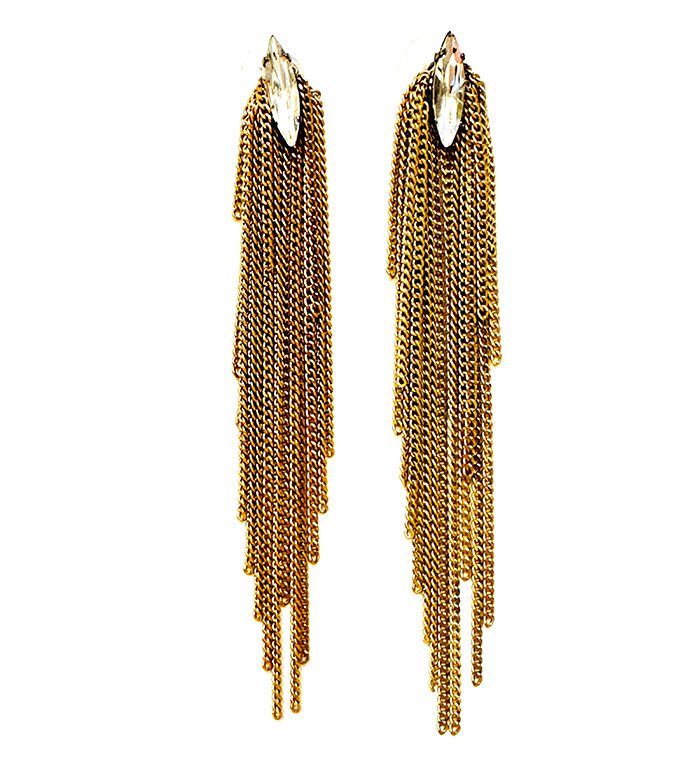 A pair of E5012 chain earrings with crystals.