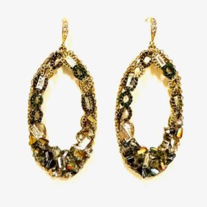 A pair of E5010 (Gold) - plated earrings with green and black stones.