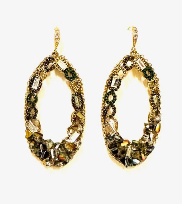 A pair of E5010 (Gold) - plated earrings with green and black stones.