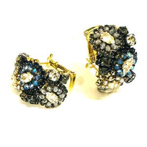 A pair of E5005 earrings with black and white crystals.