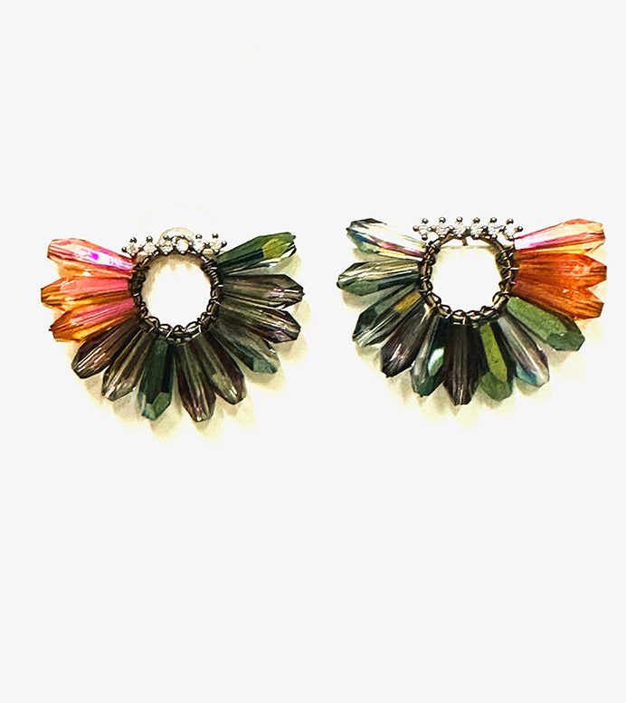 A pair of E4154(Multi) earrings with multi colored crystals.