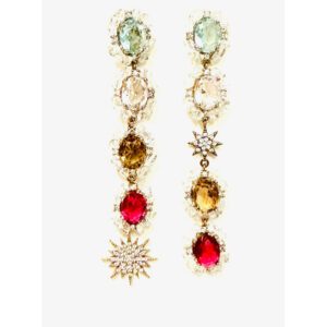 A pair of E3454 earrings with multi colored stones and a star.