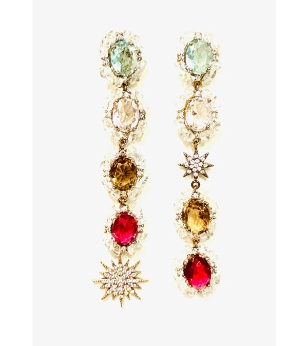 A pair of earrings with multi colored stones and a star, named E3454.