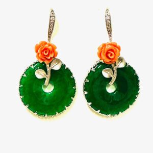 A pair of E02909 with green jade and orange roses.